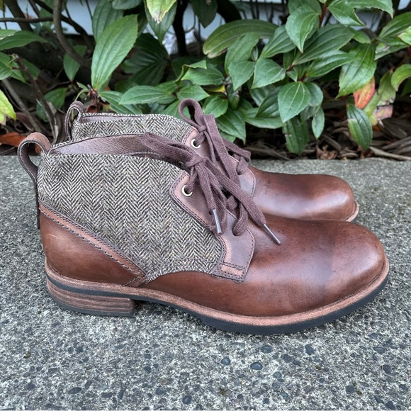 UGG Mens Brown Leather Brompton Grizzy Tweed Lace Up Chukka Boots - Picture 2 of 7